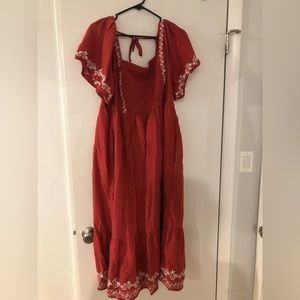Red Old Navy Dress With White Embroidered Trim